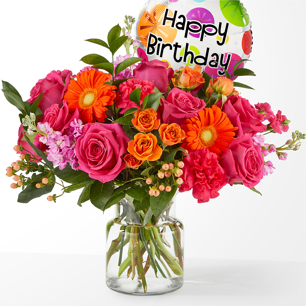 Fiesta Bouquet with Birthday Balloon – Floristo Bermeo Ii, Big Lake MN
