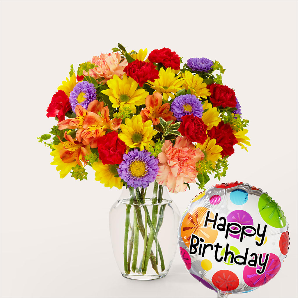 Kaleidoscope Bouquet with Birthday Balloon – Floristo Bermeo Ii, Big Lake MN