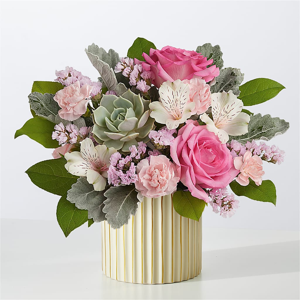 Dusty Rose Bouquet with Ivory Vase – Floristo Bermeo Ii, Big Lake MN