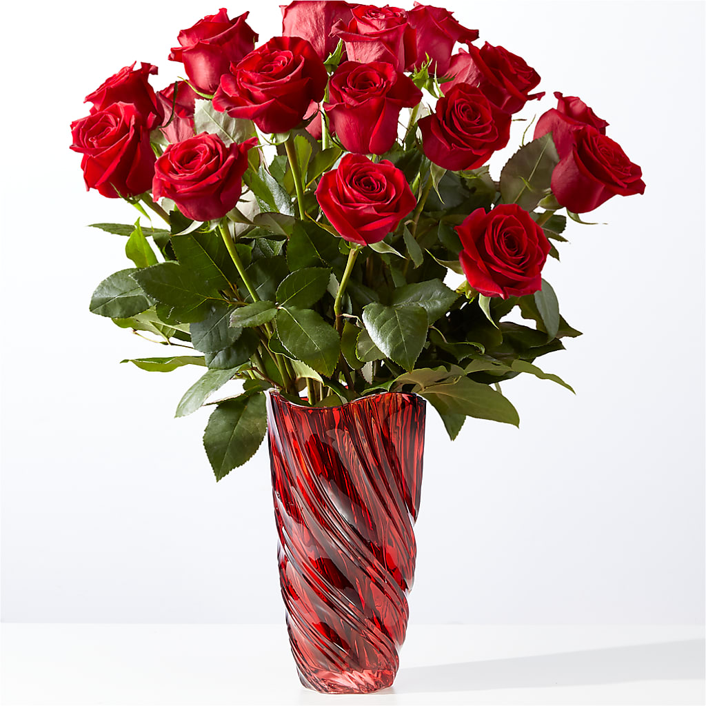 Classic Love Red Rose Bouquet with Luxe Swirl Vase – Floristo Bermeo Ii, Big Lake MN