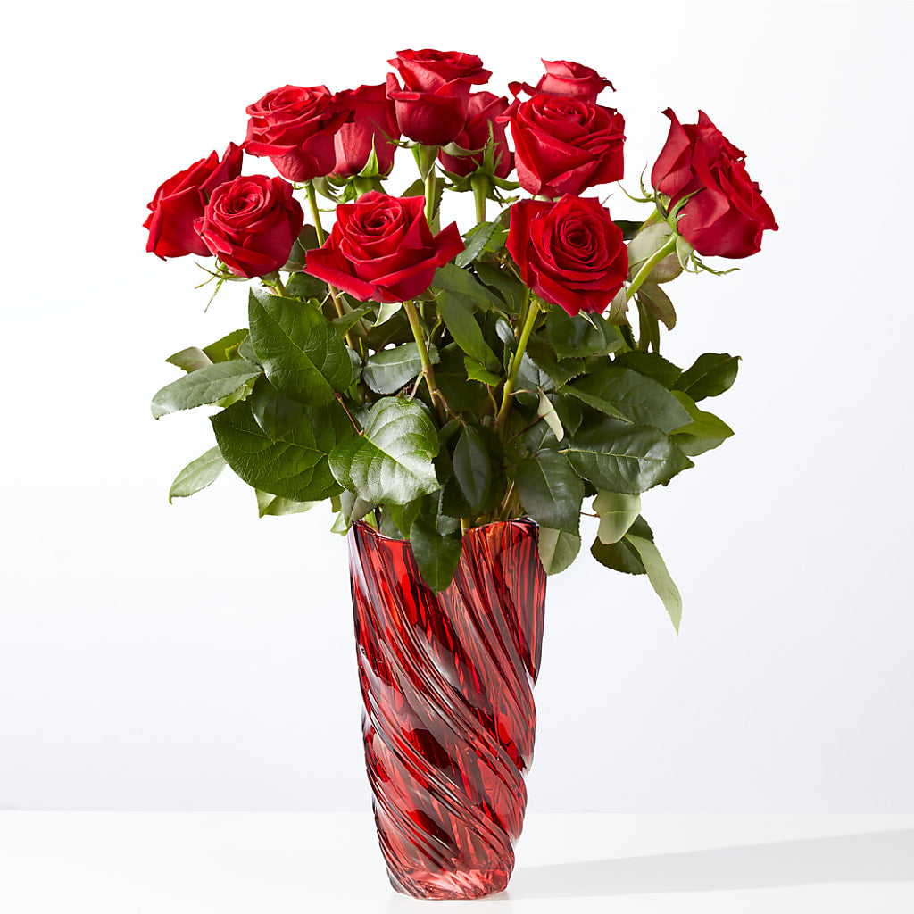 Classic Love Red Rose Bouquet with Luxe Swirl Vase – Floristo Bermeo Ii, Big Lake MN